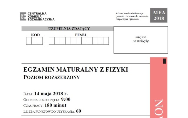 Matura 2018 fizyka i astronomia poziom rozszerzony- arkusze i odpowiedzi