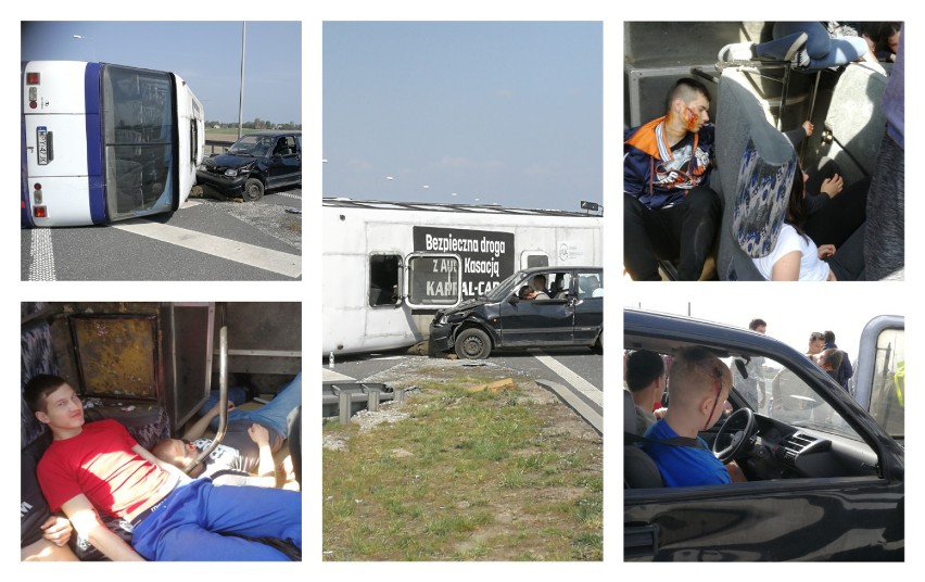 Wypadek autokaru na autostradzie A1. Kilkadziesiąt osób rannych - to scenariusz ćwiczeń służb ratunkowych w kujawsko-pomorskim [zdjęcia]