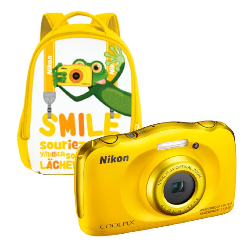 Nikon Coolpix żółty z plecakiem
