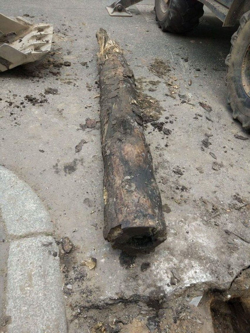Drewniane rury wodociągowe znalezione podczas prac remontowych przy ulicy Poznańskiej pochodzą z XVI i XVII wieku!