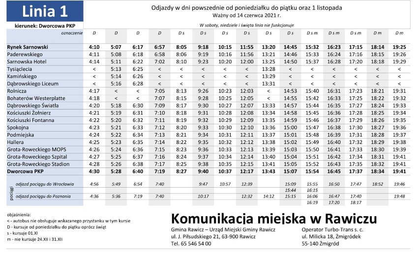 Rozkład jazdy autobusów Rawicz - Sarnowa