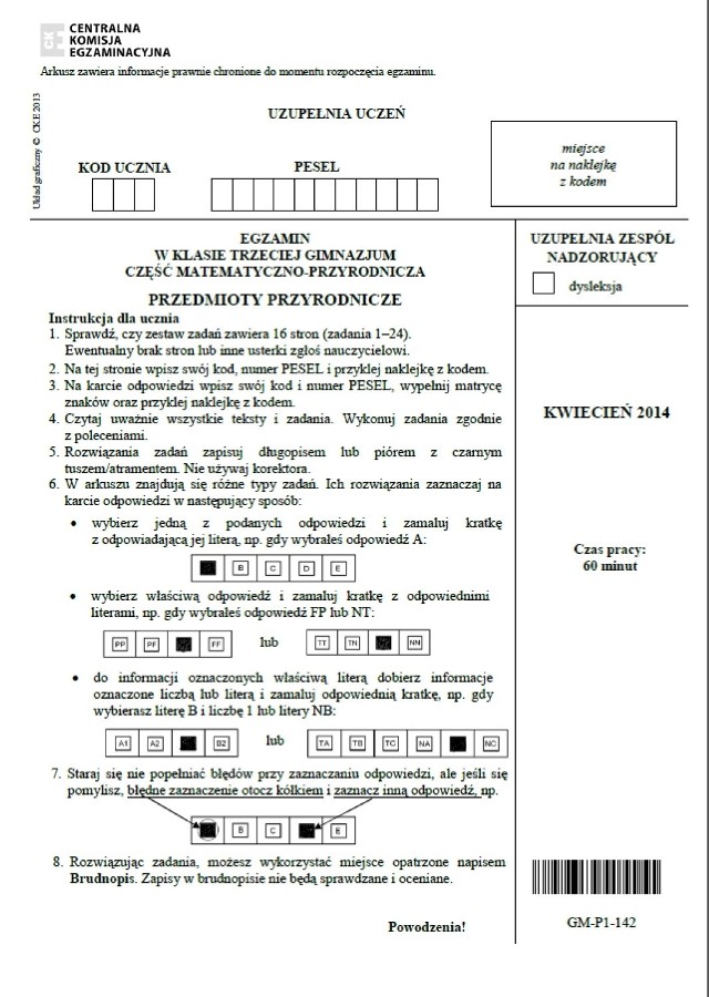 Test gimnazjalny 2014 - Przyroda