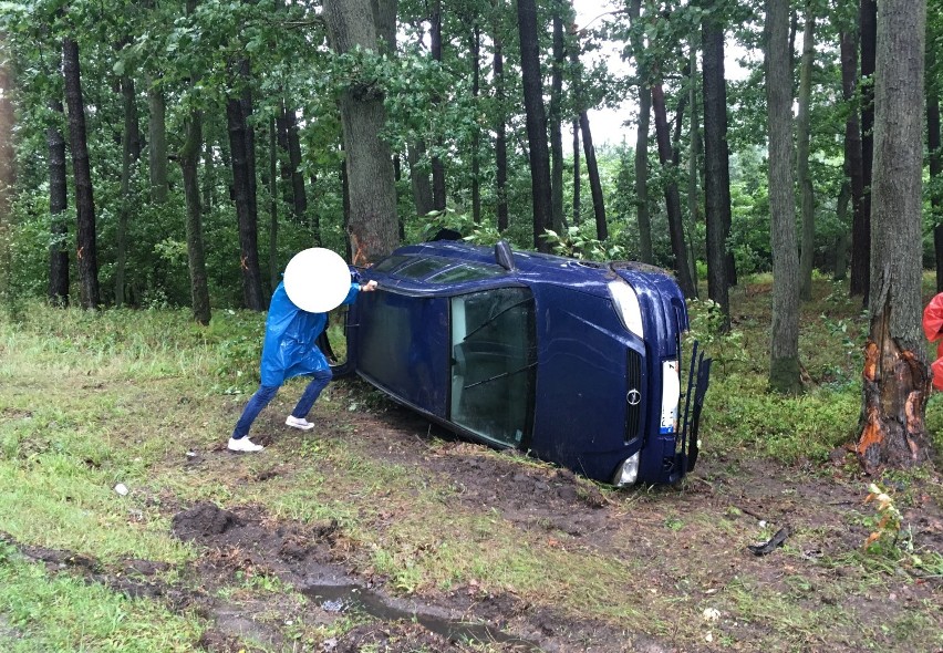 Wypadek na DW307. Opel wypadł z drogi, uderzył w drzewo...