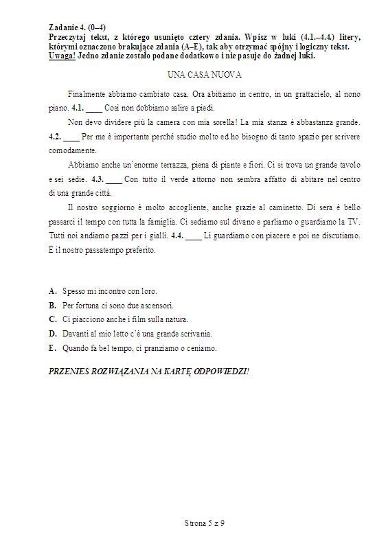 Egzamin gimnazjalny 2013: włoski. Poziom rozszerzony [ARKUSZE, WYNIKI, ODPOWIEDZI wkrótce]