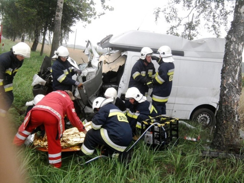 Wałków - Bus na drzewie, kierowca w szpitalu