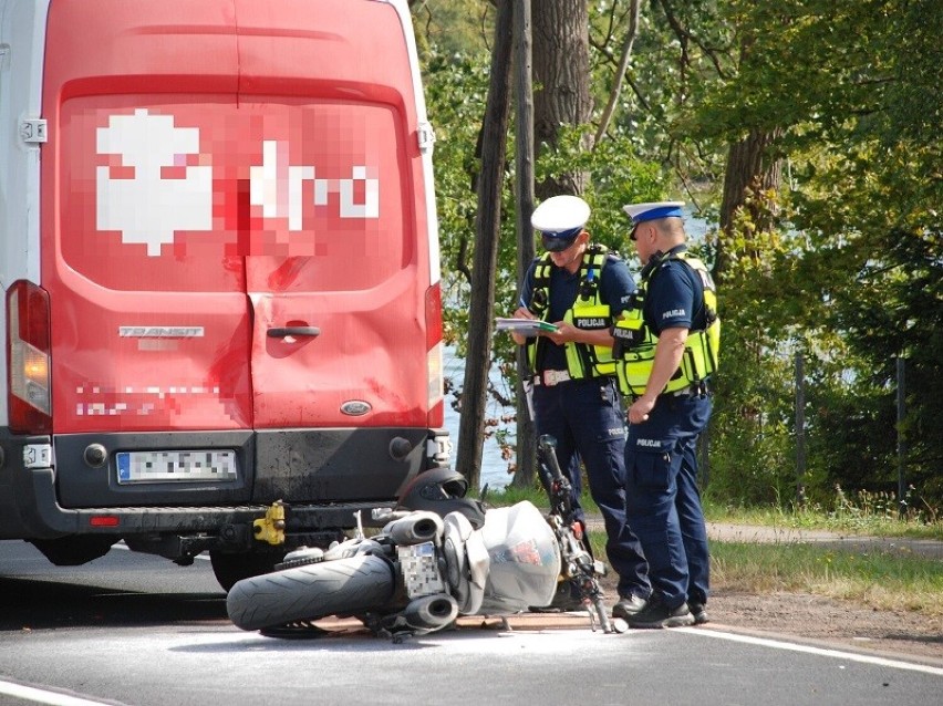Wypadek z udziałem motocykla na dk nr 22 między Człuchowem a Rychnowami (07.09.2022) - policjanci wyjaśniają okoliczności zdarzenia