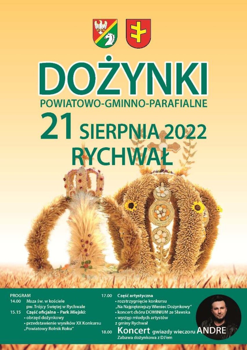 Dożynki Powiatowo-Gminno-Parafialne 2022 w Rychwale. W programie m.in. korowód i degustacja regionalnych potraw