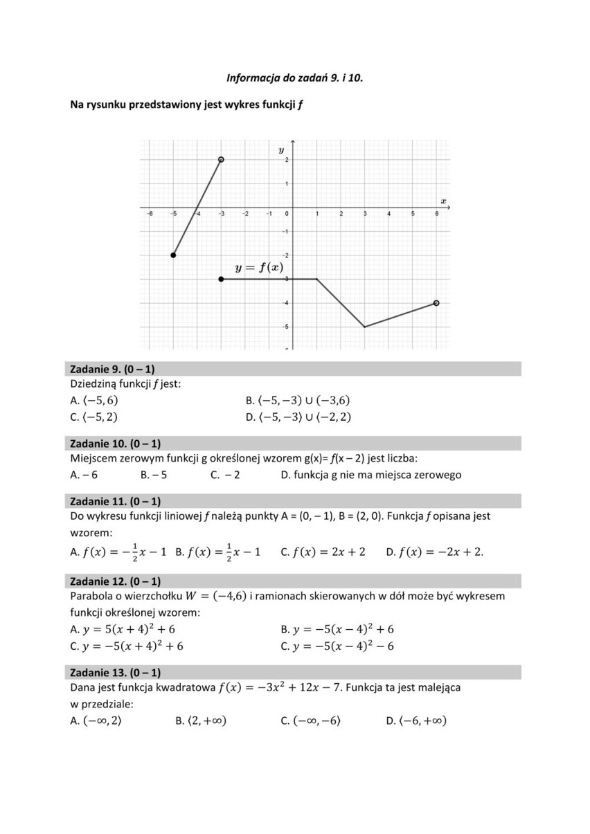 Przykładowy arkusz zadań z próbnej matury z matematyki na...