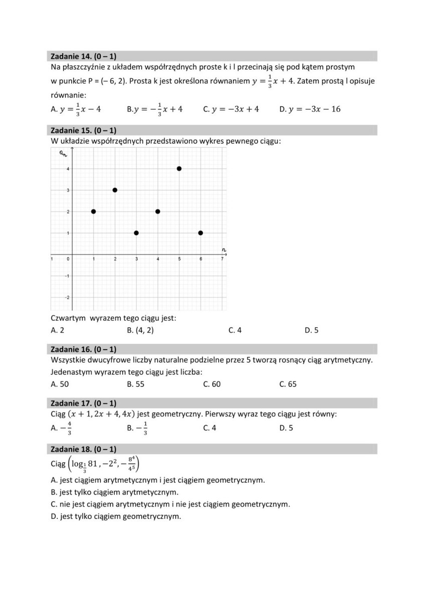 Przykładowy arkusz zadań z próbnej matury z matematyki na...