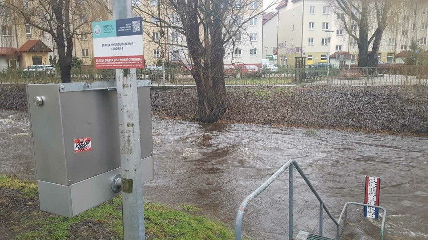 W niedzielny poranek 11 lutego rzeka Łeba w Lęborku wyraźnie...