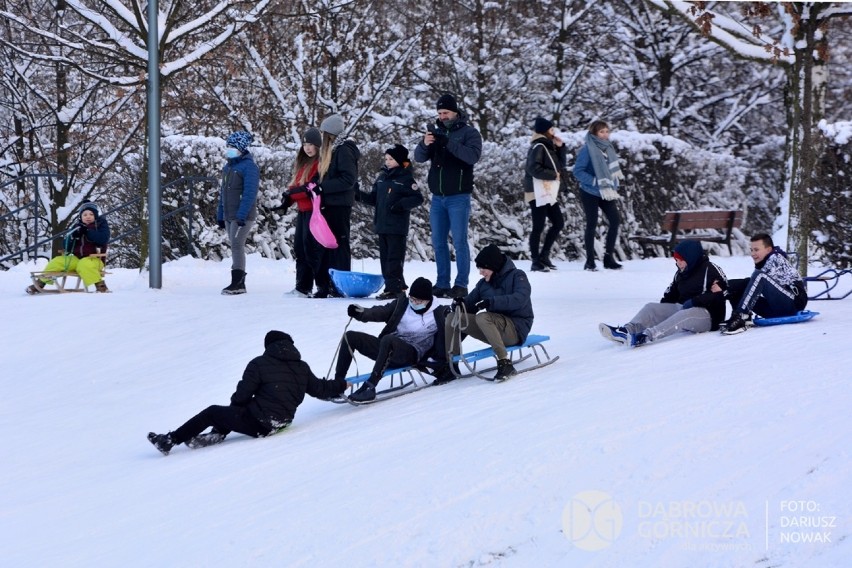 Zimowe ferie 2021 w Dąbrowie Górniczej na sankach w Parku...