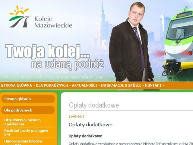 Strona internetowa Kolei Mazowieckich