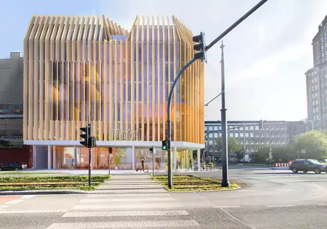 W ścisłym centrum Łodzi może powstać hotel, którego głównym materiałem budulcowym jest drewno. Jest już projekt i wizualizacje. Bryła Breath-In Hotel miałaby zabudować działkę na rogu ulic Narutowicza i Sienkiewicza.