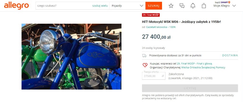 WOŚP 2021. Motocykl WSK z 1958 roku od grupy BeskidMoto wylicytowany za rekordową kwotę [ZDJĘCIA]