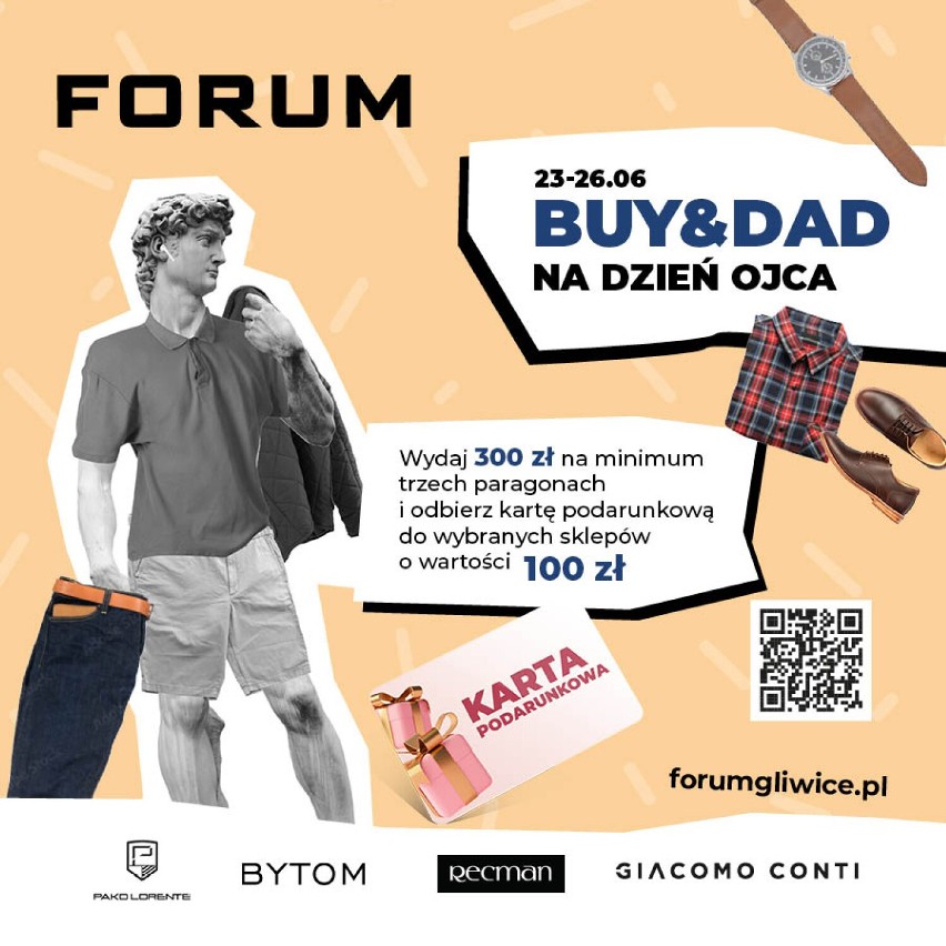 Konkurs na Dzień Ojca „BUY&DAD” w Forum Gliwice! Zrób zakupy i wygraj karty podarunkowe m.in. do Pierre Cardin i Giacomo Conti