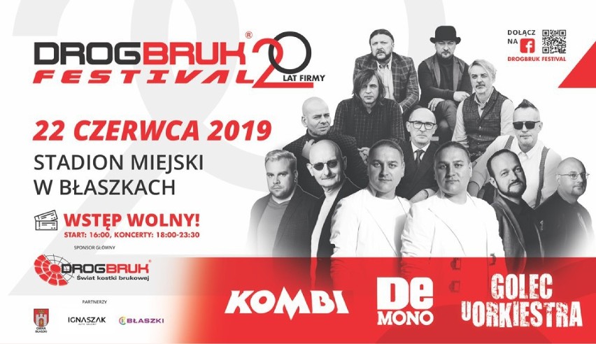 Drogbruk Festival w Błaszkach w sobotę 22 czerwca. Wystąpią: Kombi, De Mono i Golec uOrkiestra