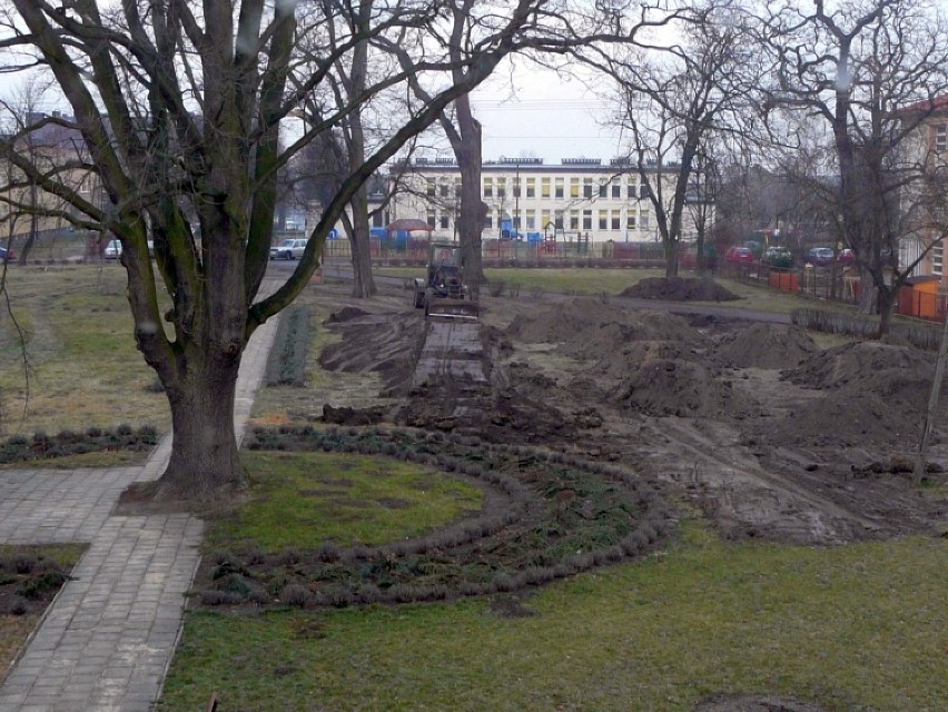Złoczew. W przypałacowym parku coraz mniej drzew.  Rok 2014.