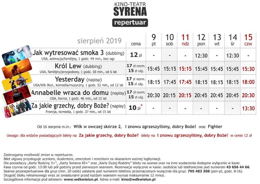 Repertuar kina Syrena w Wieluniu od 9 do 15 sierpnia[ZWIASTUNY]
