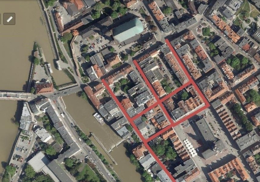 Strefa zamieszkania w centrum Opola - mapa ulic w centrum,...