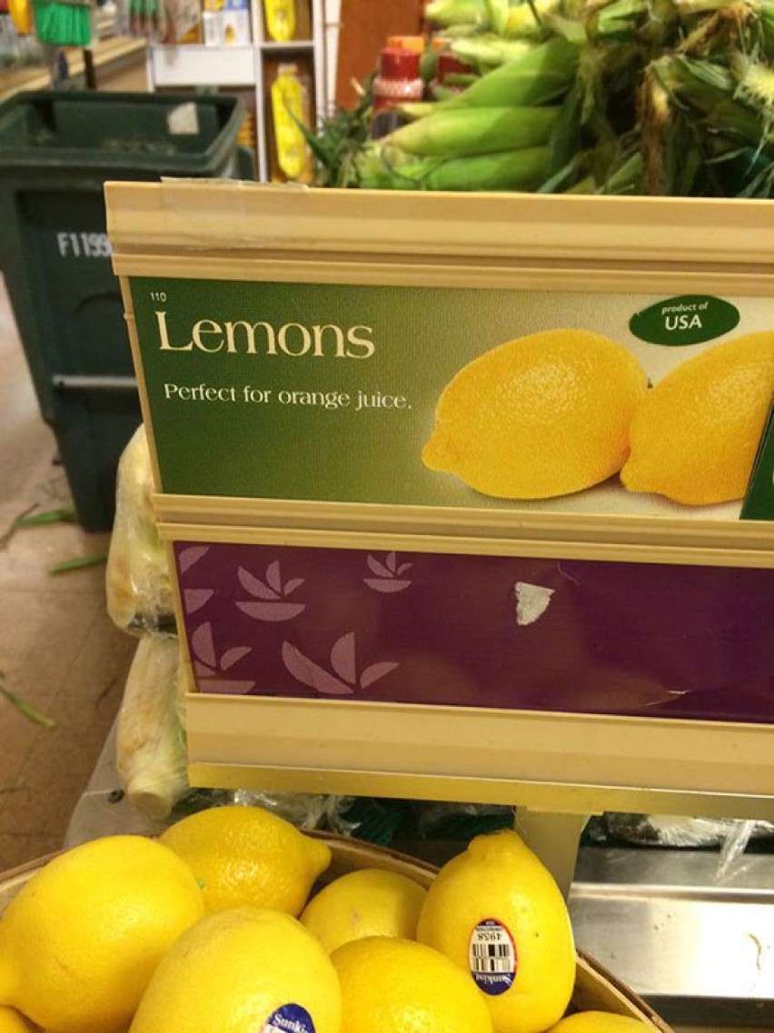 "Cytryny, idealne na sok pomarańczowy"