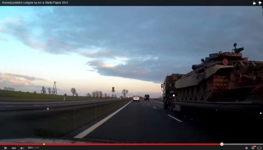 Czołgi na autostradzie A4, jadące w kierunku Katowic [WIDEO]