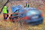 Makabrycznie wyglądający wypadek w Gliwicach. Samochód koziołkował. 30-latce cudem nic się nie stało