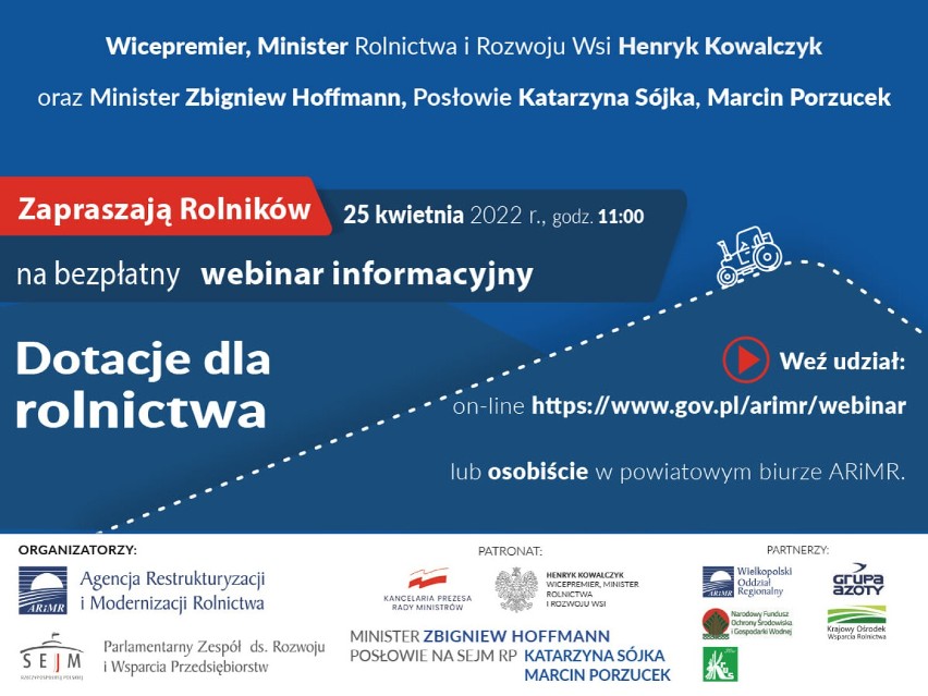 ARiMR zaprasza rolników 25 kwietnia na bezpłatny webinar