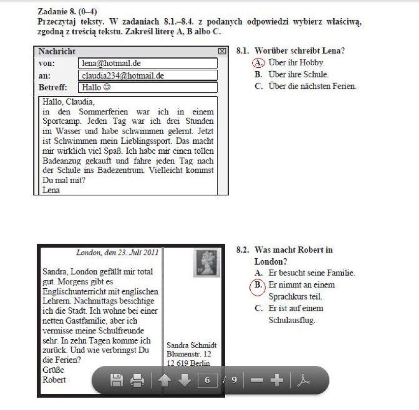 Próbny egzamin gimnazjalny 2012/2013: Język angielski i niemiecki [pytania, odpowiedzi]
