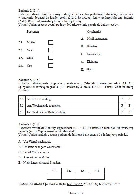 Próbny egzamin gimnazjalny 2012/2013: język niemiecki - p. podstawowy [ARKUSZE, ODPOWIEDZI wkrótce]