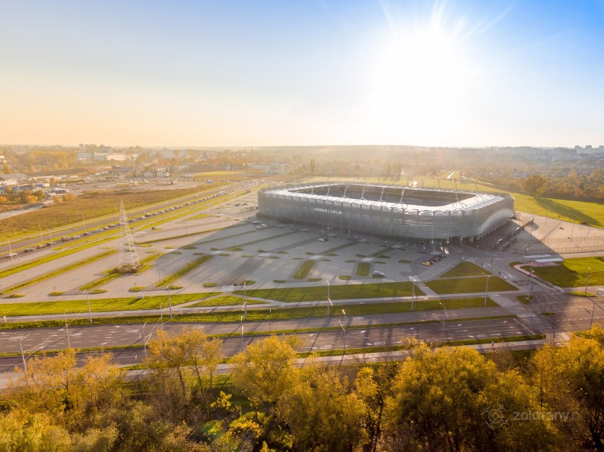 Stadion Arena Lublin na zdjęciu wykonanym za pomocą drona