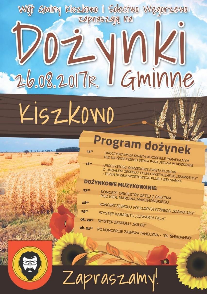 Dożynki Gminne w Kiszkowie 26 sierpnia, rozpoczną się o...