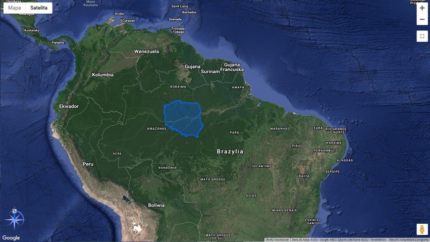 Amazonia ma powierzchnię 6 700 000 km kwadratowych, co...