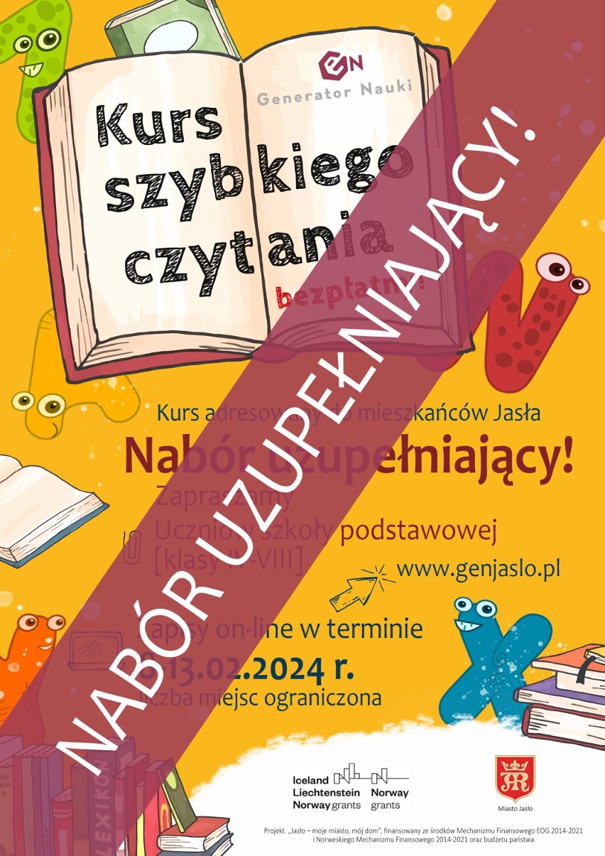 Kurs szybkiego czytania dla uczniów w Jaśle. Nabór uzupełniający Generatora Nauki GEN