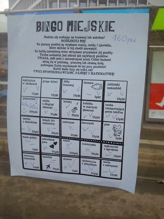 Bingo miejskie - świetny pomysł na nudę na przystanku