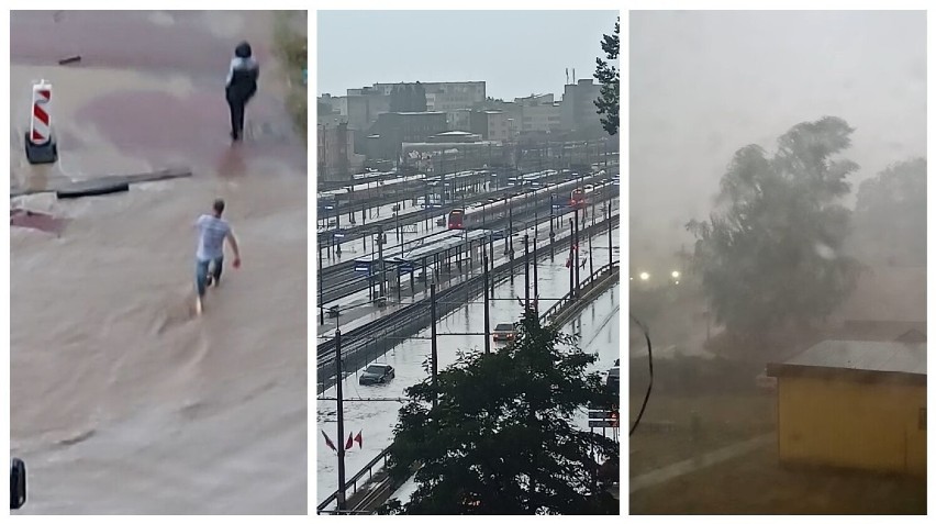 Skutki burzy z piorunami i ulewy w Gdyni. 15.08.2022. Ulice zamienione w rzeki, połamane drzewa. Kilkadziesiąt interwencji strażaków