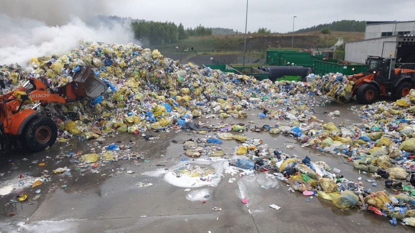 Pożar wysypiska śmieci w Tczewie. Ogień na terenie Zakładu Utylizacji Odpadów Stałych [ZDJĘCIA]