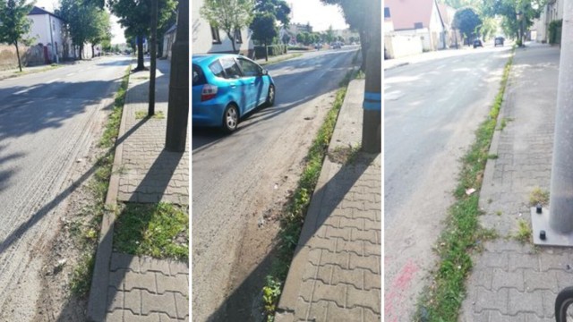 Wągrowczankę zaniepokoił stan ulic w Wągrowcu. Jak dowodzą zrobione przez nią zdjęcia przy boku wielu zalega piasek i rosną chwasty