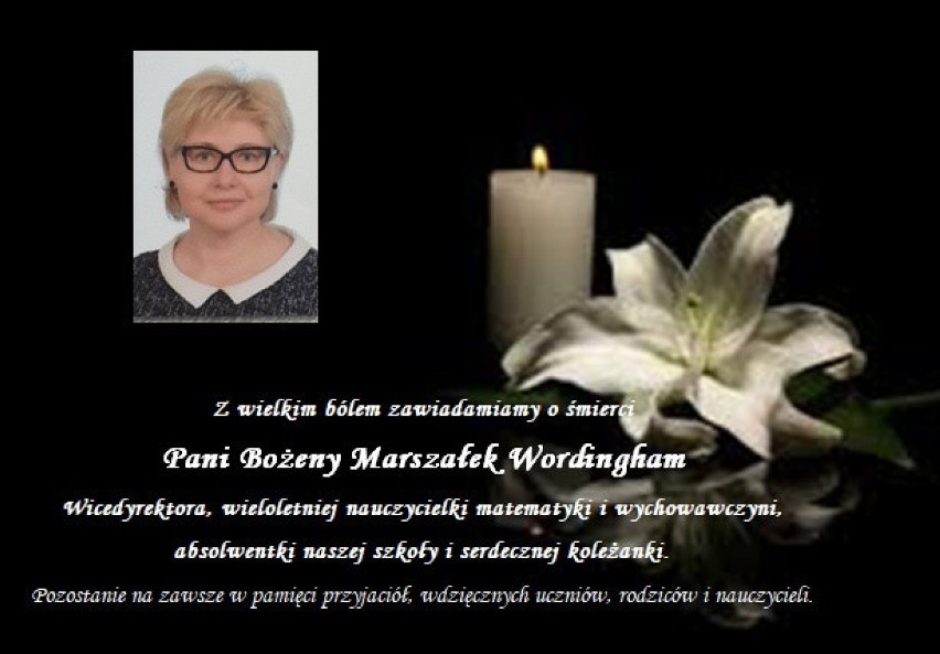 Zmarła Bożena Marszałek-Wordingham, wicedyrektorka radomskiego Zespołu Szkół Ekonomicznych