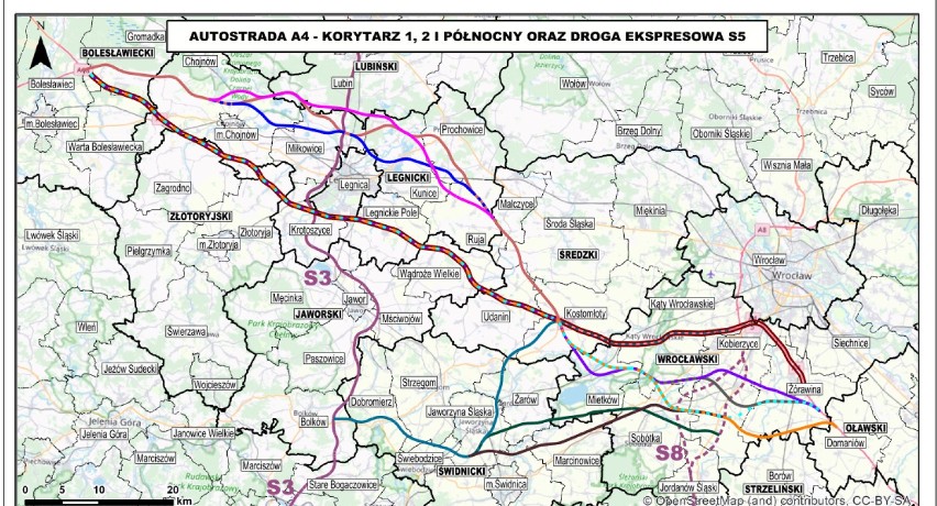 Plan budowy autostrady A4 i drogi S5  w powiecie świdnickim: przez wsie, lasy, Dolinę Rzeki Bystrzycy...