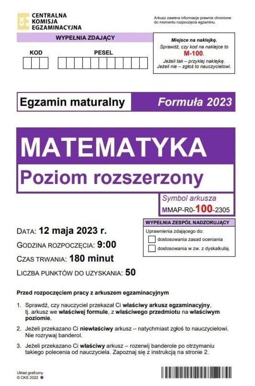 CKE arkusze maturalne 2023, rozwiązania zadań MATEMATYKA rozszerzenie. Odpowiedzi, rozwiązania i arkusz zadań CKE