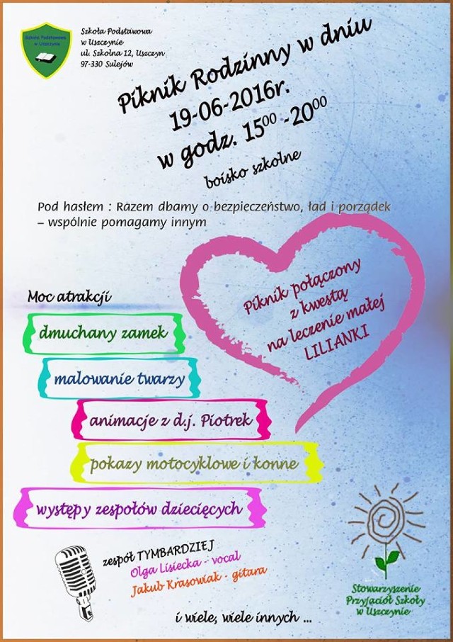 Piknik charytatywny w Uszczynie, plakat promujący imprezę