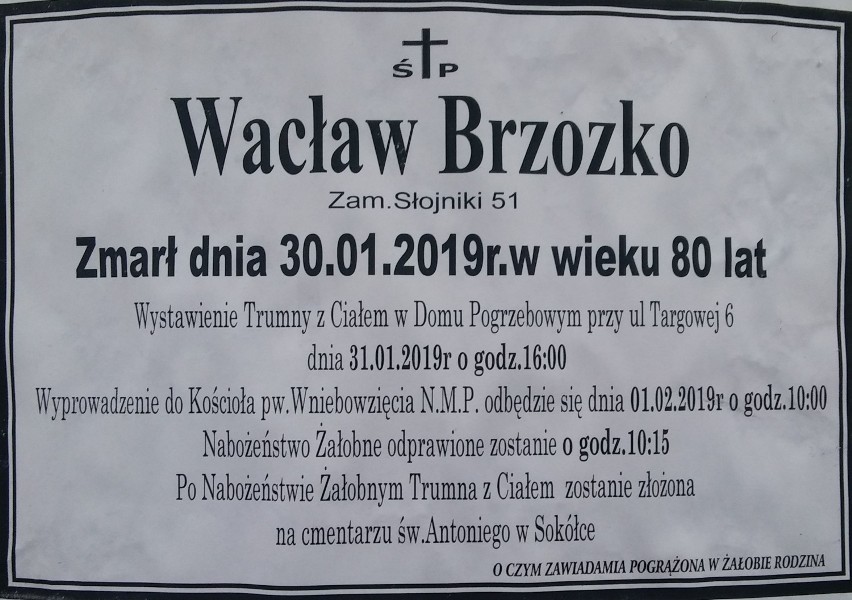 Pogrzeby w Sokółce. Oni odeszli w ostatnich tygodniach (nekrologi) 