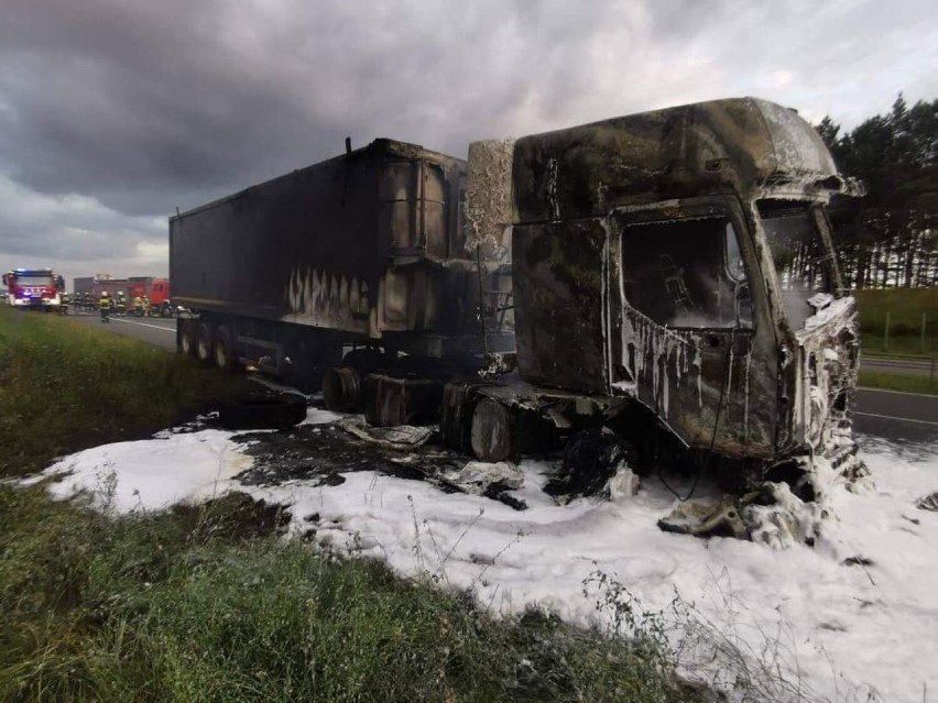 Pożar ciężarówki na autostradzie A1 pod Grudziądzem