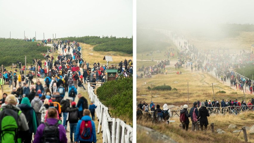 Tłumy na Śnieżce. Karkonosze oblegane przez turystów