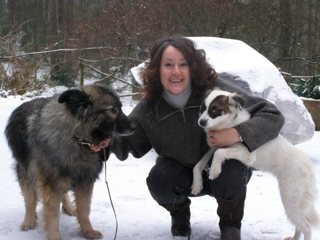 &#8233;Beate Du Beau z Yetim (z lewej) adoptowanym ze schroniska w Bełchatowie i Pandą z Piotrkowa