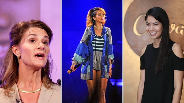 W tym roku w zestawieniu miliarderów magazynu Forbes pojawiły się 33 nowe kobiety. Na zdjęciu (od lewej): Melinda Gates (była żona Billa Gatesa), Rihanna (Robyn Rihanna Fenty – barbadoska piosenkarka R&B i pop), Melanie Perkins (szefowa serwisu Canva)