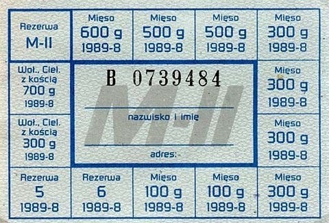 Kartka na mięso z sierpnia 1989 roku