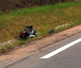 Łęgowo.  Wypadek na drodze krajowej nr 91 z udziałem motocyklisty. Dwie osoby ranne