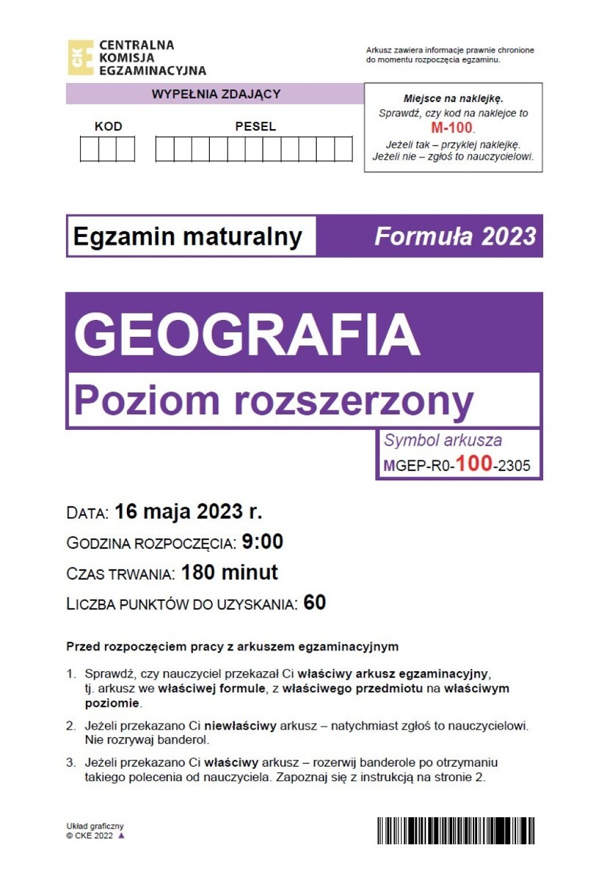 Matura z geografii w formule 2023 - arkusz CKE