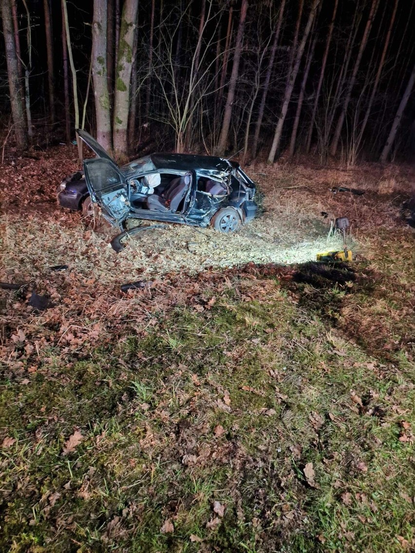 19-latek uderzył samochodem w drzewo. Kolizja w miejscowości Kłodzisko w gminie Wronki. Interweniowała straż, policja i pogotowie